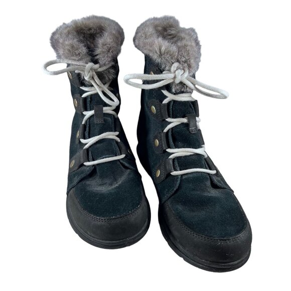 Sorel Explorer Joan Black Suede Womens 8 Waterproof Faux Fur Trimmed Boots - Picture 5 of 13